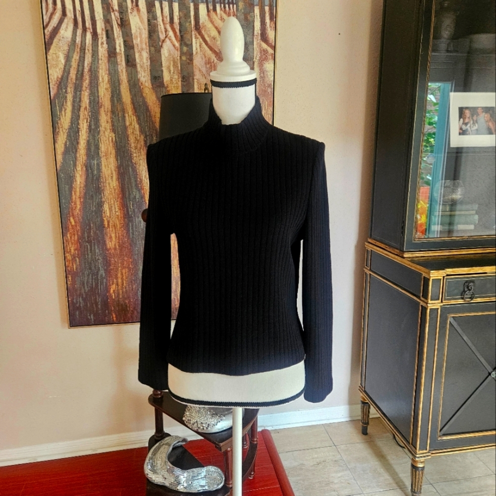 St. John Black Cowl Neck Sweater with Modern Silhouette #stjohn